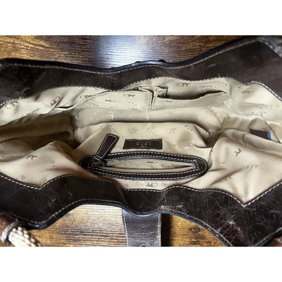 Rafe New York Vintage Woven Rattan & Leather Purse Rope Handles Boho - Picture 8 of 12